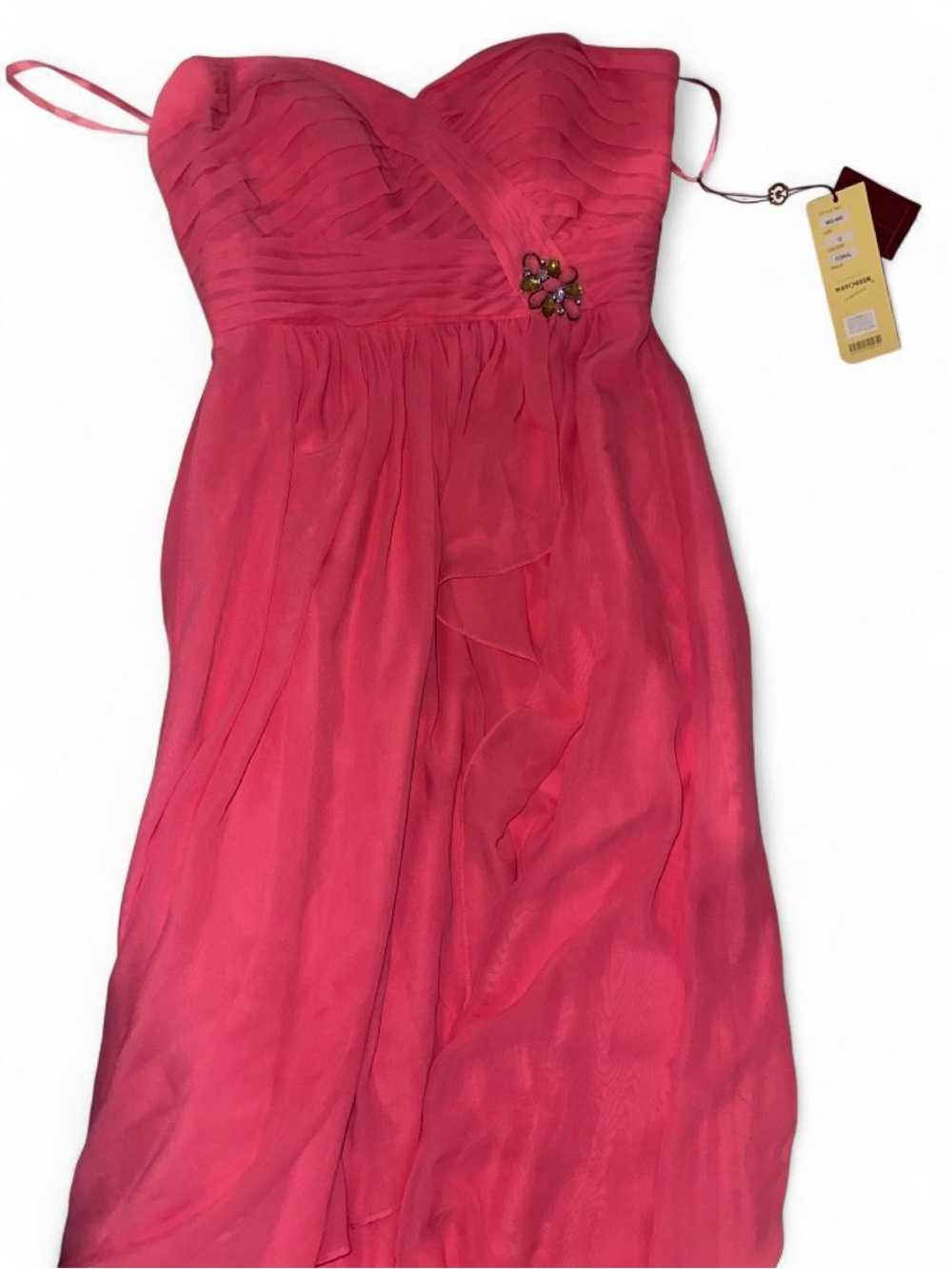 Strapless Coral/Pink Chiffon Evening Dress